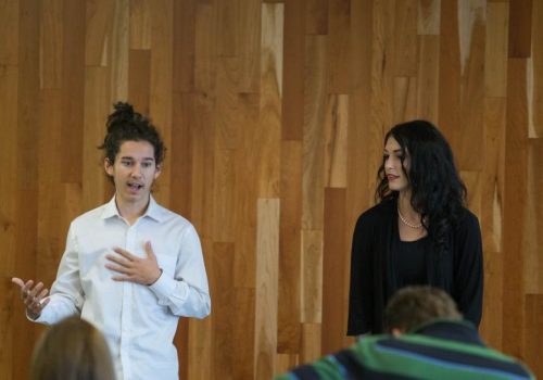 Image of Safety Creations team pitching their idea.